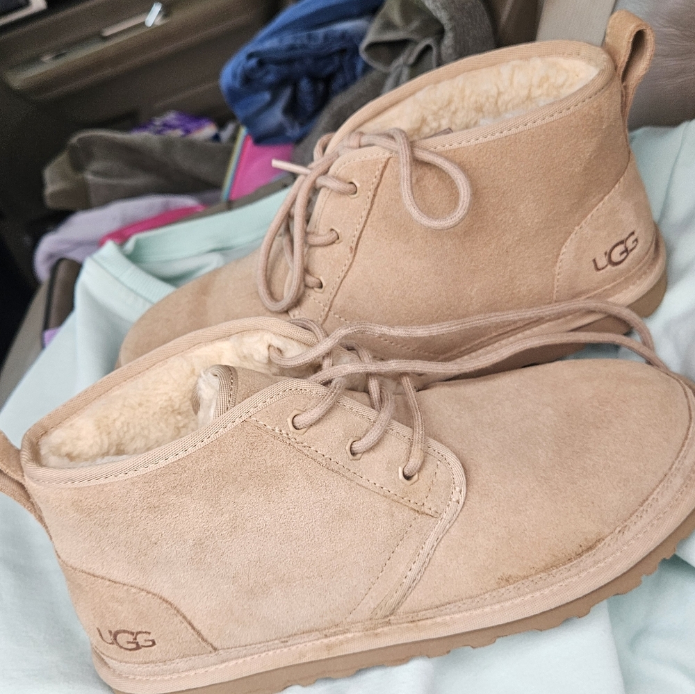 UGG Beige Suede Lace-Up Boots